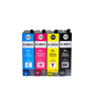 Four ink cartridges with labels for different colors on a white background
