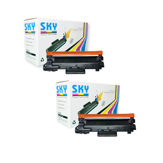 SKY 2PCS TN-2500 Black Toner Cartridge 1200 Pages for HL-L2460DN DCP-L2640DW