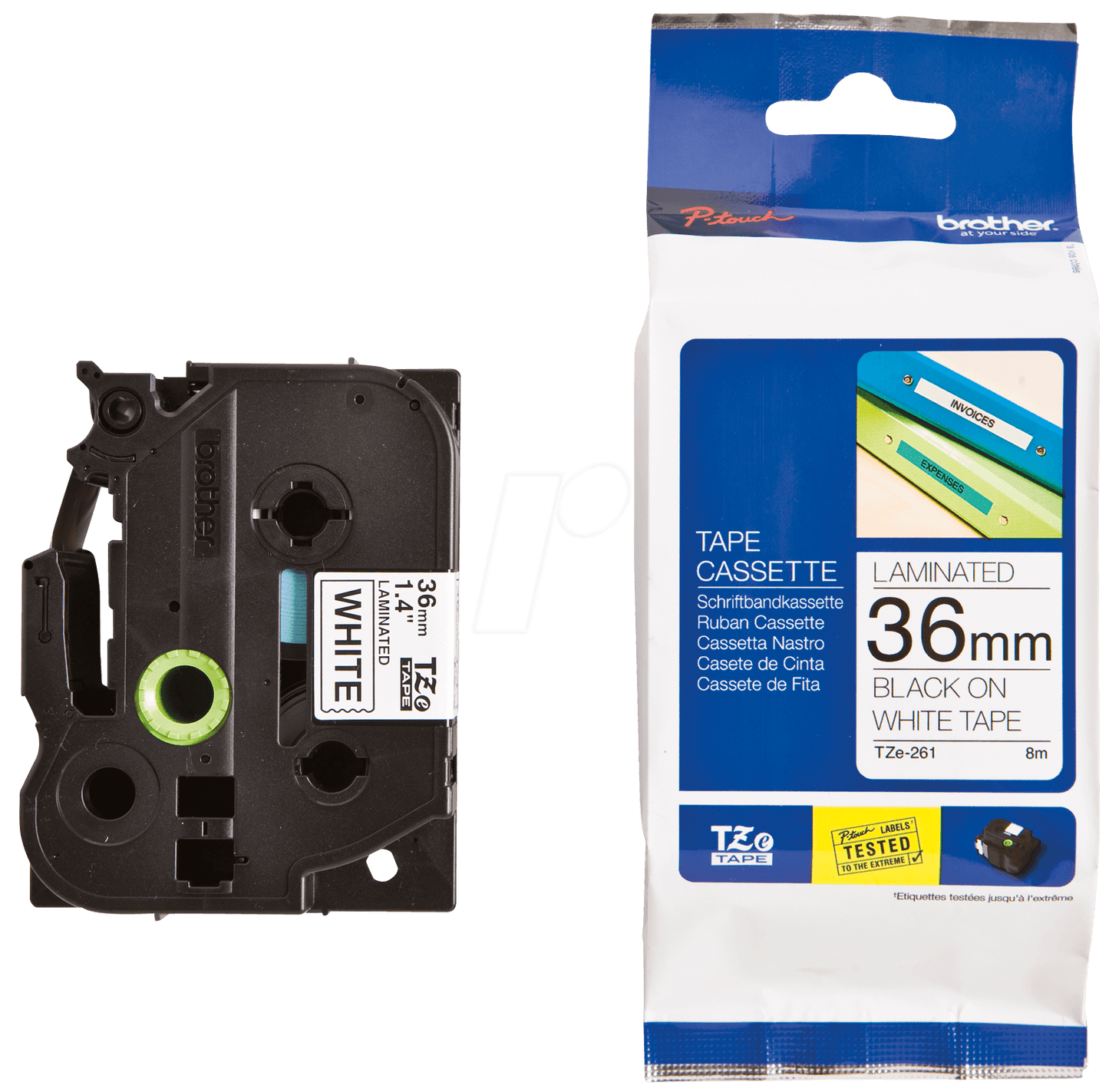 Brother Genuine Tz/Tze Black on White Laminated Tape Cartridge for Brother P-touch Label Printers