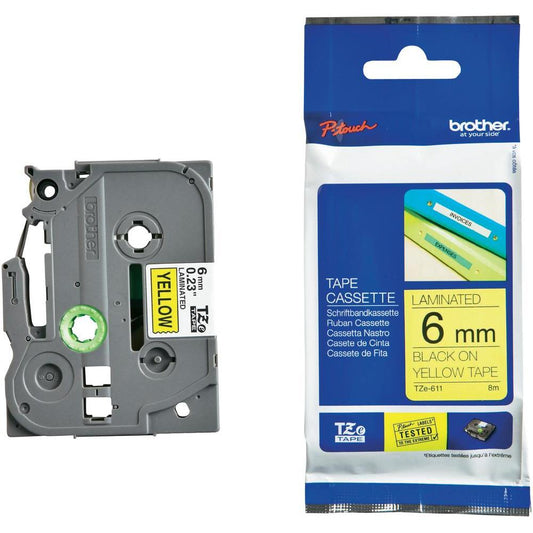 Brother Genuine Tz/Tze Black on Yellow Laminated Tape Cartridge for Brother P-touch Label Printers