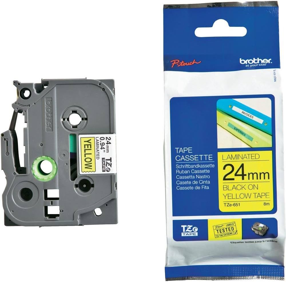 Brother Genuine Tz/Tze Black on Yellow Laminated Tape Cartridge for Brother P-touch Label Printers