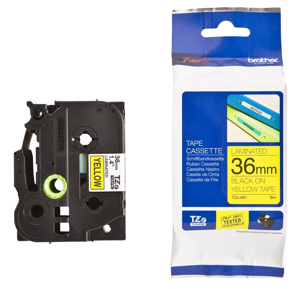 Brother Genuine Tz/Tze Black on Yellow Laminated Tape Cartridge for Brother P-touch Label Printers