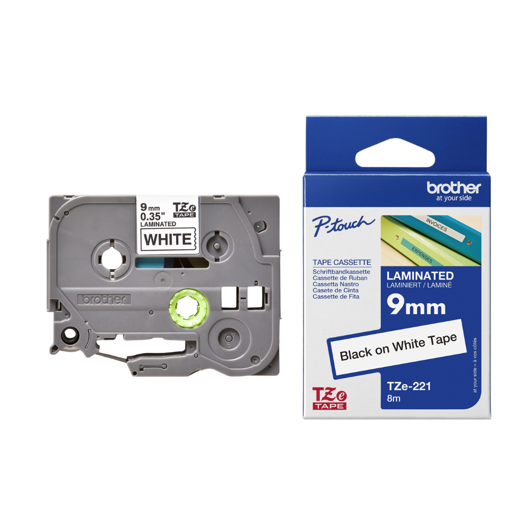 Brother Genuine Tz/Tze Black on White Laminated Tape Cartridge for Brother P-touch Label Printers