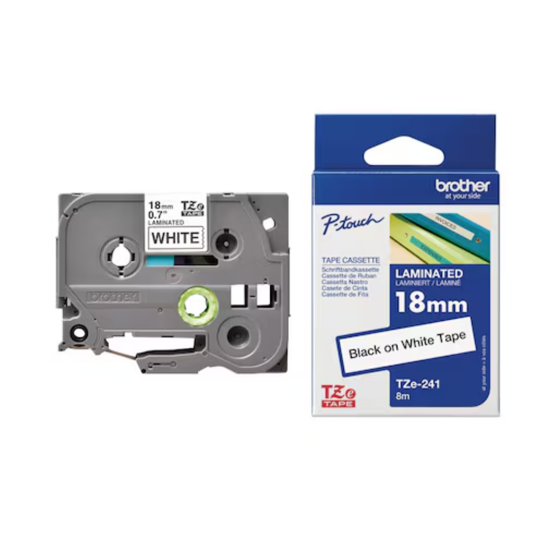 Brother Genuine Tz/Tze Black on White Laminated Tape Cartridge for Brother P-touch Label Printers