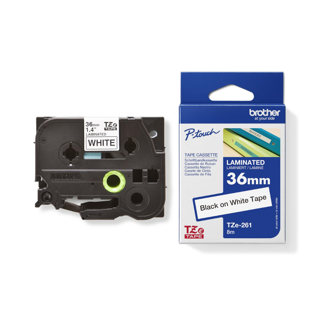 Brother Genuine Tz/Tze Black on White Laminated Tape Cartridge for Brother P-touch Label Printers