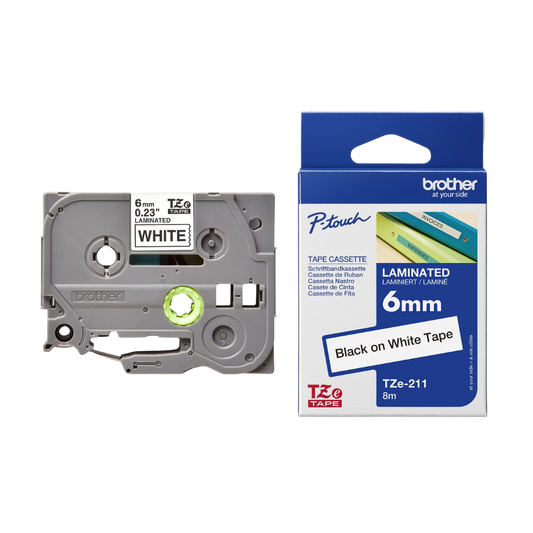Brother Genuine Tz/Tze Black on White Laminated Tape Cartridge for Brother P-touch Label Printers