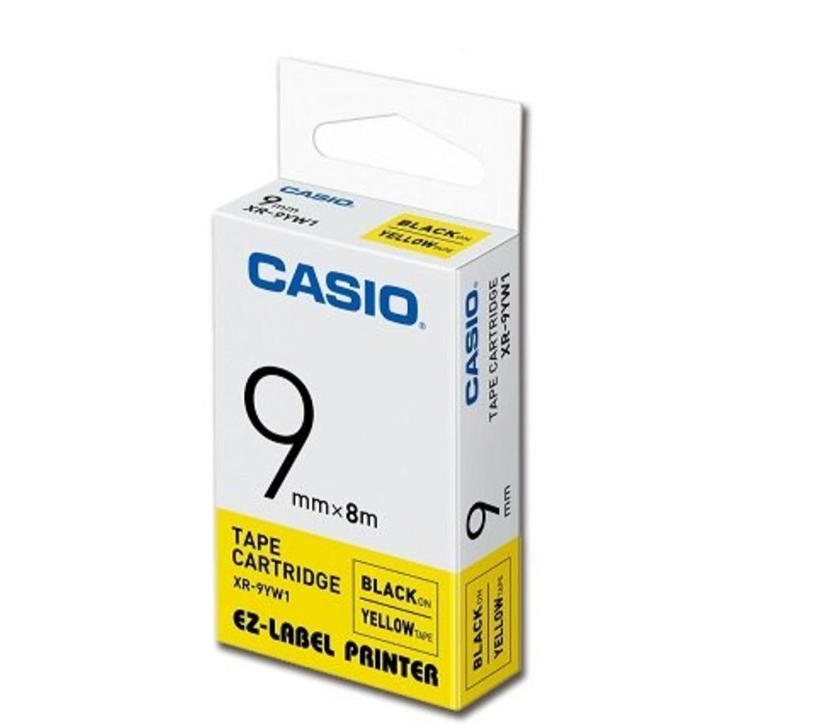 Casio 9mm Black on Yellow Labeling Tape  XR-9YW1 for Casio KL-820 label printer