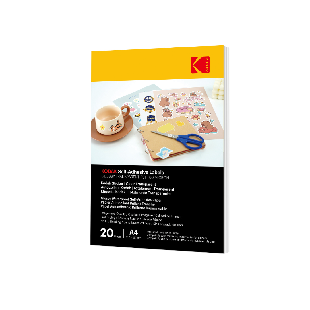 KODAK Glossy Transparent PET Self-Adhesive Labels A4 (210 × 297 mm) – 20 Sheets