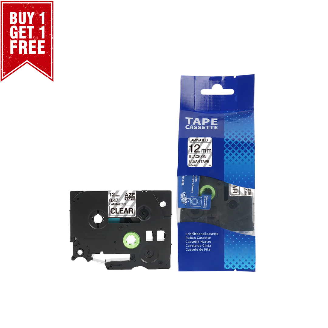 Compatible TZe-131 Label Tape – 12mm Black on Clear for Brother P-touch Printers