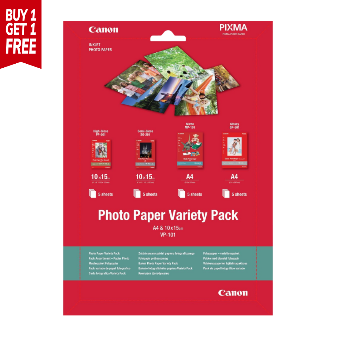 Canon VP-101 Photo Paper Variety Pack 4x6” 10 sheets and A4 - 10 Sheet ...