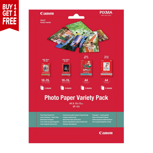 Canon VP-101 Photo Paper Variety Pack 4x6”  10 sheets and A4 - 10 Sheets Total 20 sheets