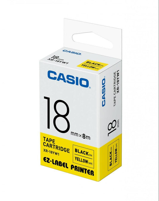 Casio 18mm Black on Yellow Labeling Tape  XR-18YW  for Casio KL-820 label printer