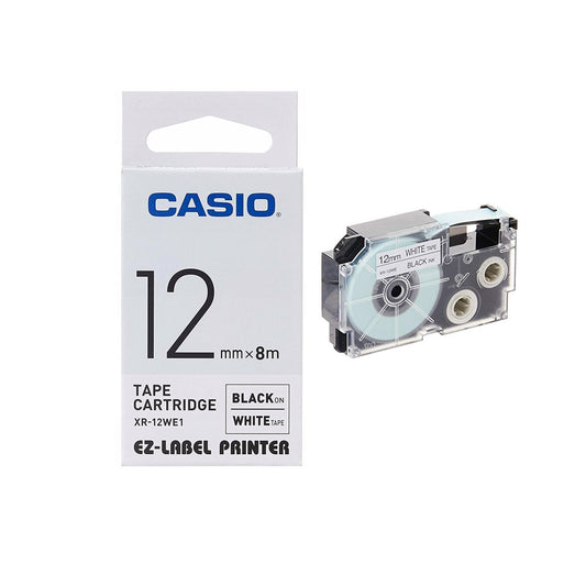 Casio 12mm Black on White Labeling Tape  XR-12WE1 for Casio KL-820 label printer