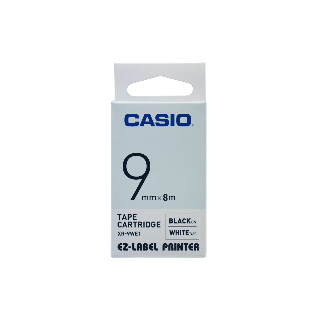 Casio 9mm Black on White Labeling Tape  XR-9WE1 for Casio KL-820 label printer