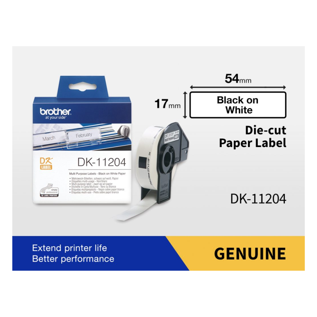Brother DK-11204  17mm x 54mm 400 Labels per Roll Labels  for Brother QL Series Label Printers