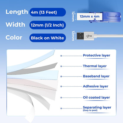 2pcs Compatible 12 mm Black on White Plastic Label Tape for DYMO LetraTag Label Makers