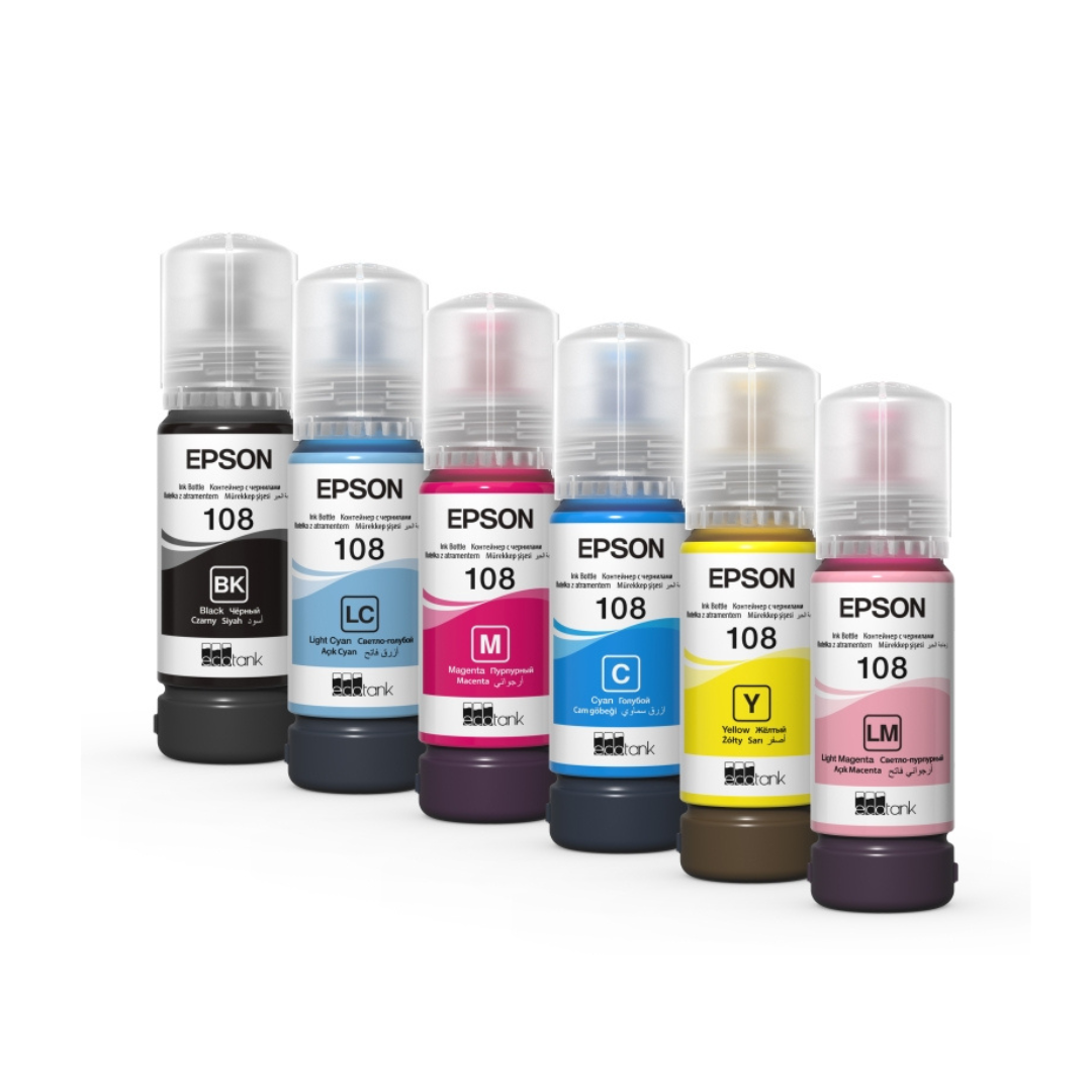 Repon Color Epson 108 EcoTank Inks 6-Color set for Epson L18050 L8050 Printers ...