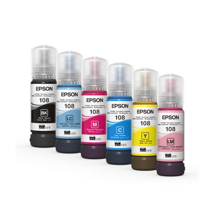 Epson 108  EcoTank Inks 6-Color  set for  Epson L18050 L8050 Printers