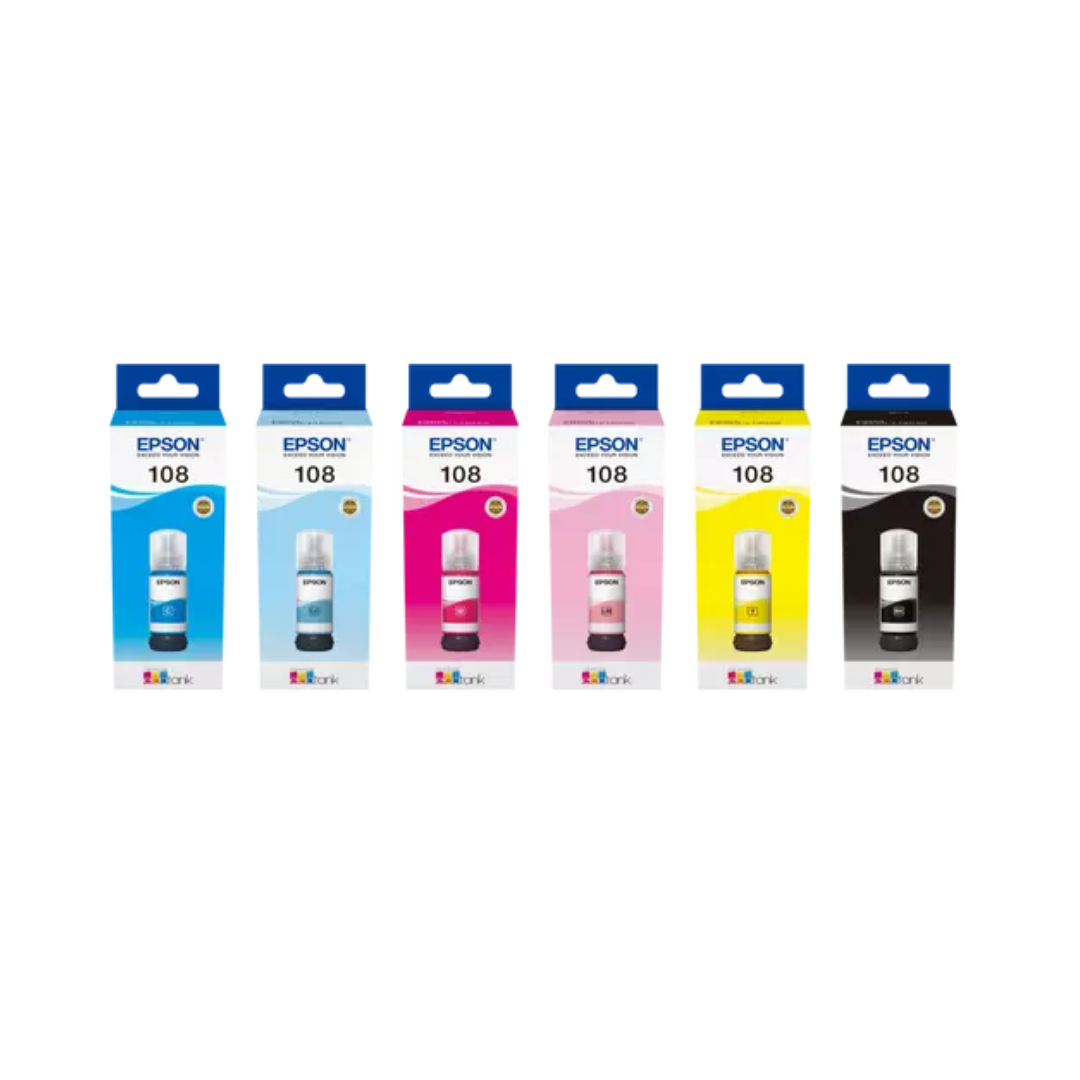 Repon Color Epson 108 EcoTank Inks 6-Color set for Epson L18050 L8050 Printers ...