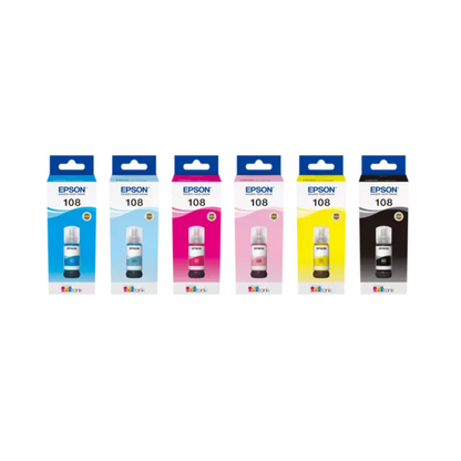 Epson 108  EcoTank Inks 6-Color  set for  Epson L18050 L8050 Printers