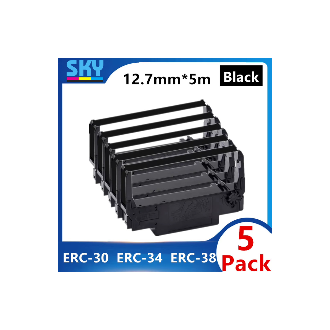 SKY Compatible ERC-38 / ERC-30 / ERC-34 Black Ribbon Cartridges, Pack of 5