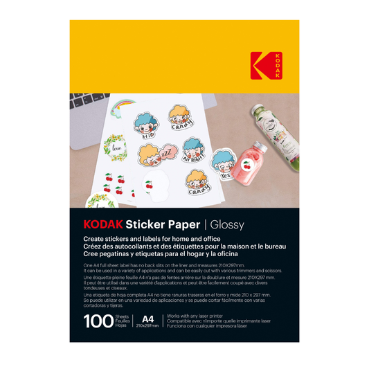 KODAK Sticker Paper A4 Self-Adhesive Labels – 100 Sheets Glossy
