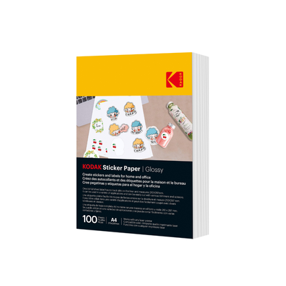 KODAK Sticker Paper A4 Self-Adhesive Labels – 100 Sheets Matte | Printable Adhesive Paper for Laser Printers, Inkjet Printers & Copiers