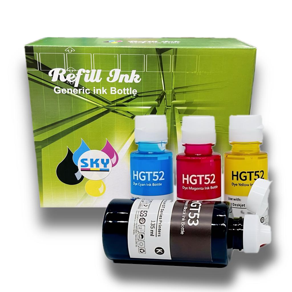 4-Pack GT53XL/GT51XL GT52 Compatible Refill Ink   Ink Bottle to Use for  DeskJet GT5810, 5820, and Smart Tank Printers