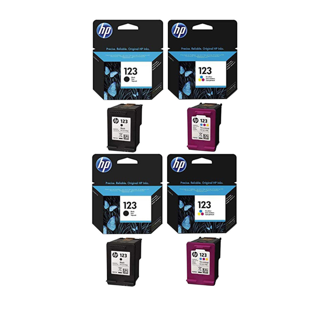 2 Sets of HP 123 Black Ink Cartridge - 2 Each Black and Tricolor