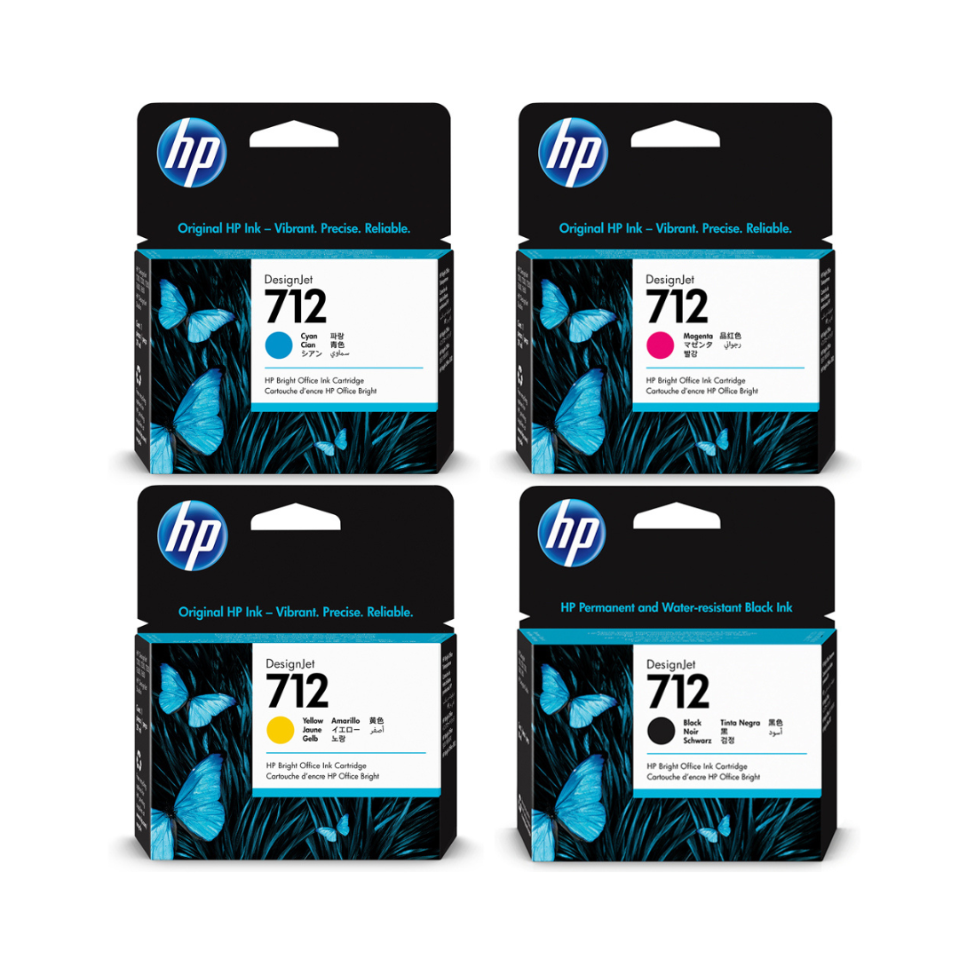 HP 712 4-Color ink set for HP DesignJet T210 T230 T250 T630 T650 ...