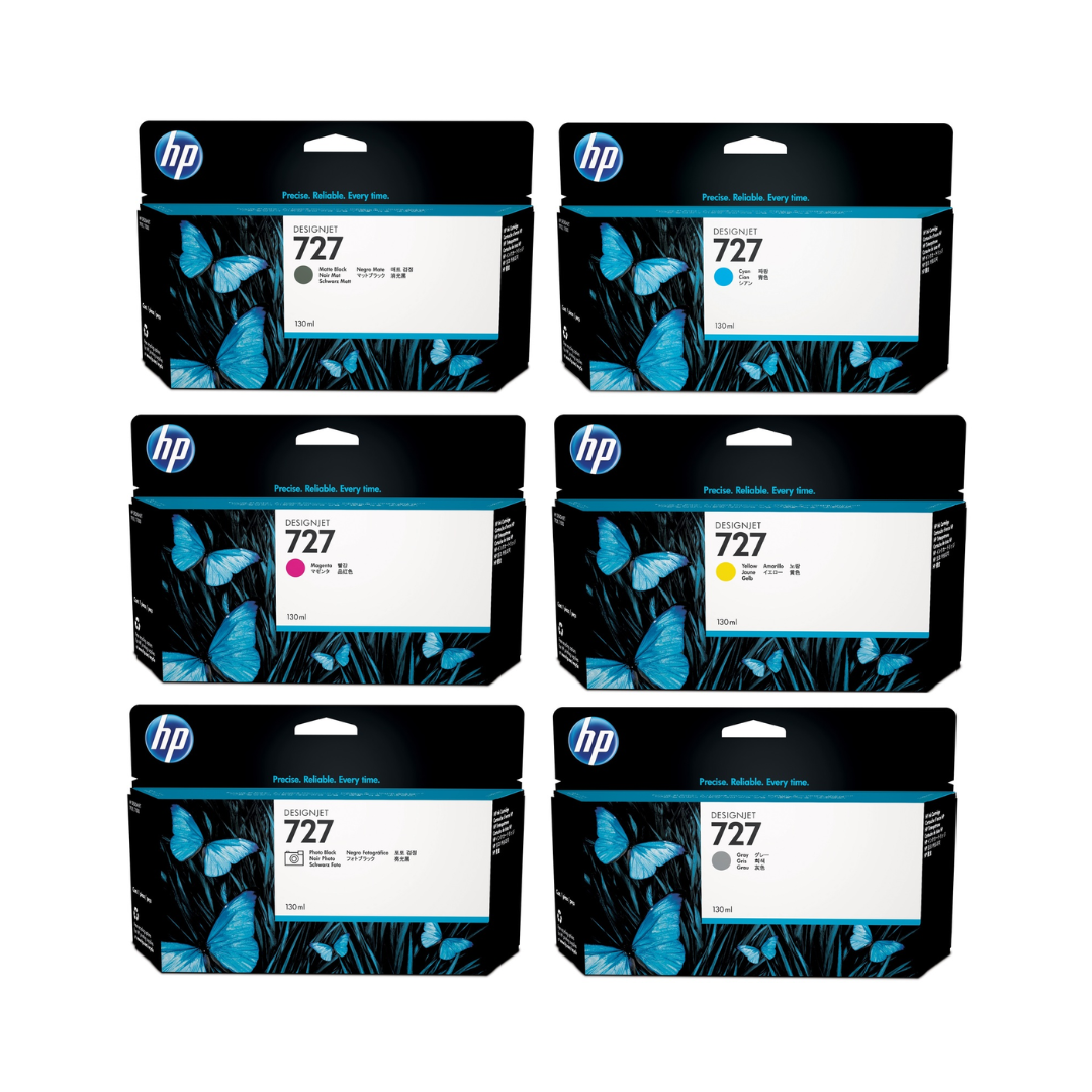 HP 727 130ml 6-Color Ink Cartridge  set for HP DesignJet T920, T930, T1500, T1530, T2500, T2530 Plotters