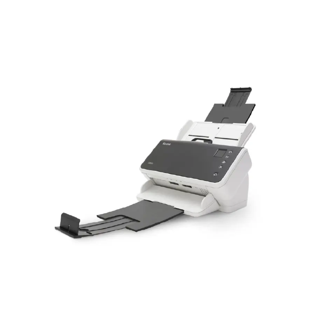 White document scanner with black accents on a white background