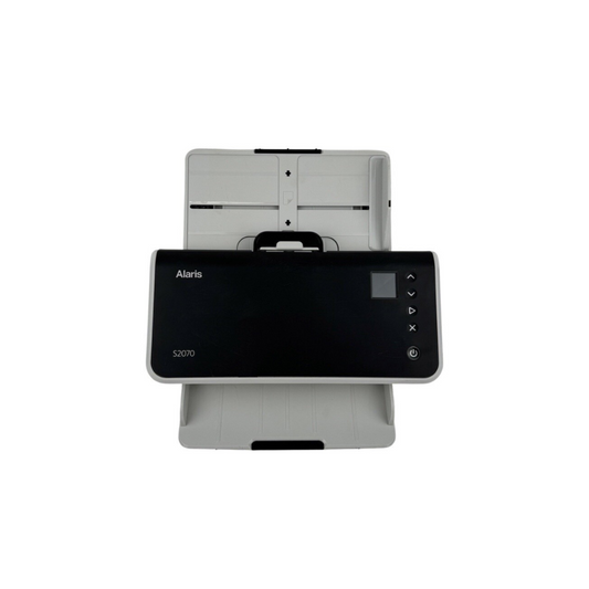 Scanner with a black lid and visible brand logo on a white background