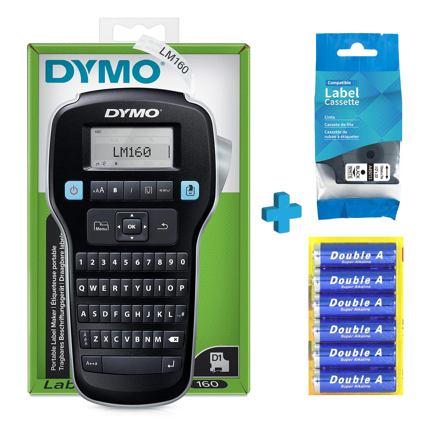 DYMO LM 160  Label Maker with English Keypad with 12 mm Compatible Tape and 6pcs AAA Batteries