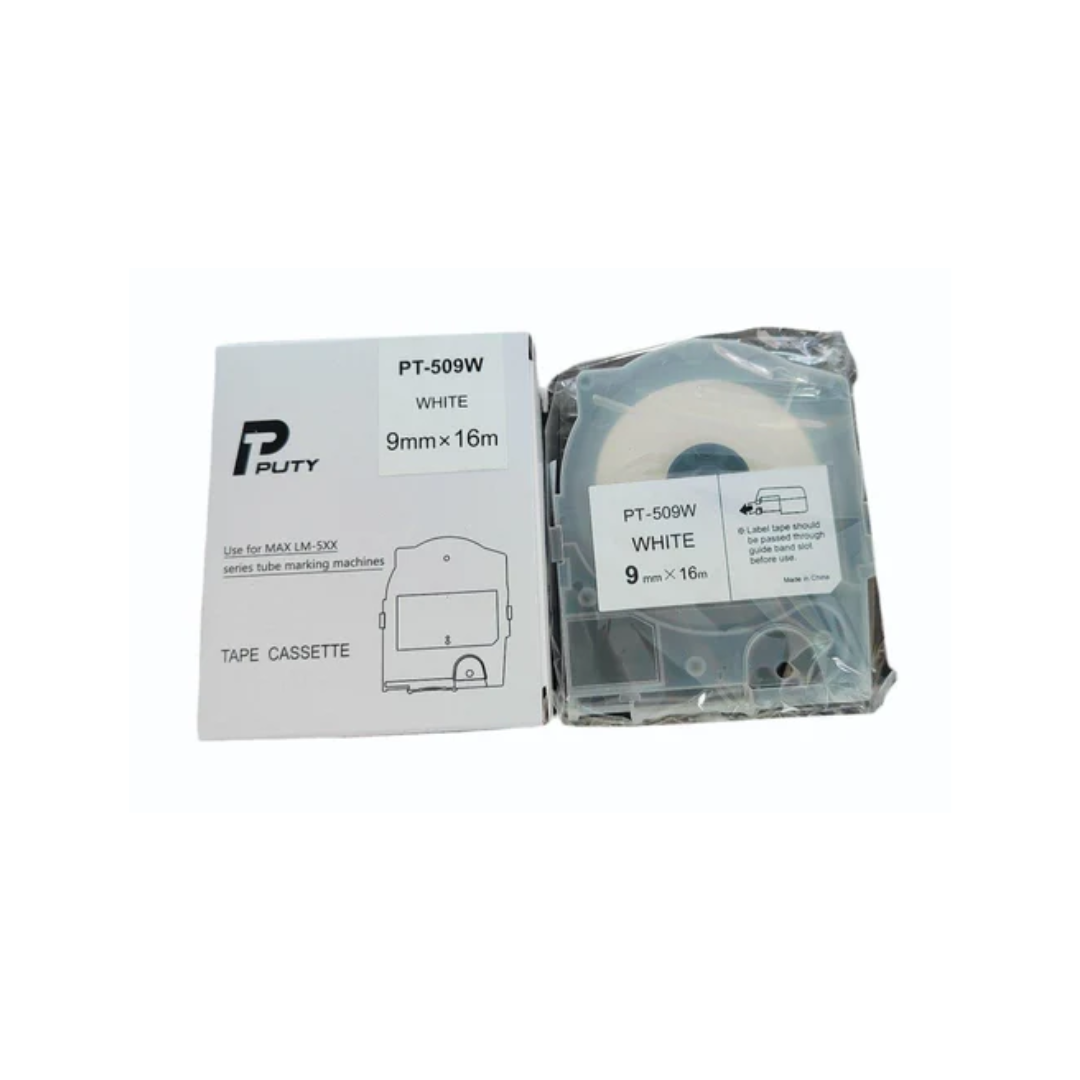PT-509W White Tape Cassette 9mm x 16m Compatible for MAX LM-550A / LM-550E / LM-550AK / LM-550A3 Tube Marking Machines
