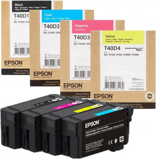 Epson XL Pack  Ink Cartridges Multipack T40 T40D1 Black XL 80 ml + T40D2, T40D3, T40D4 XD2  for SureColor SC-T2100 SC-T3100 SC-T5100