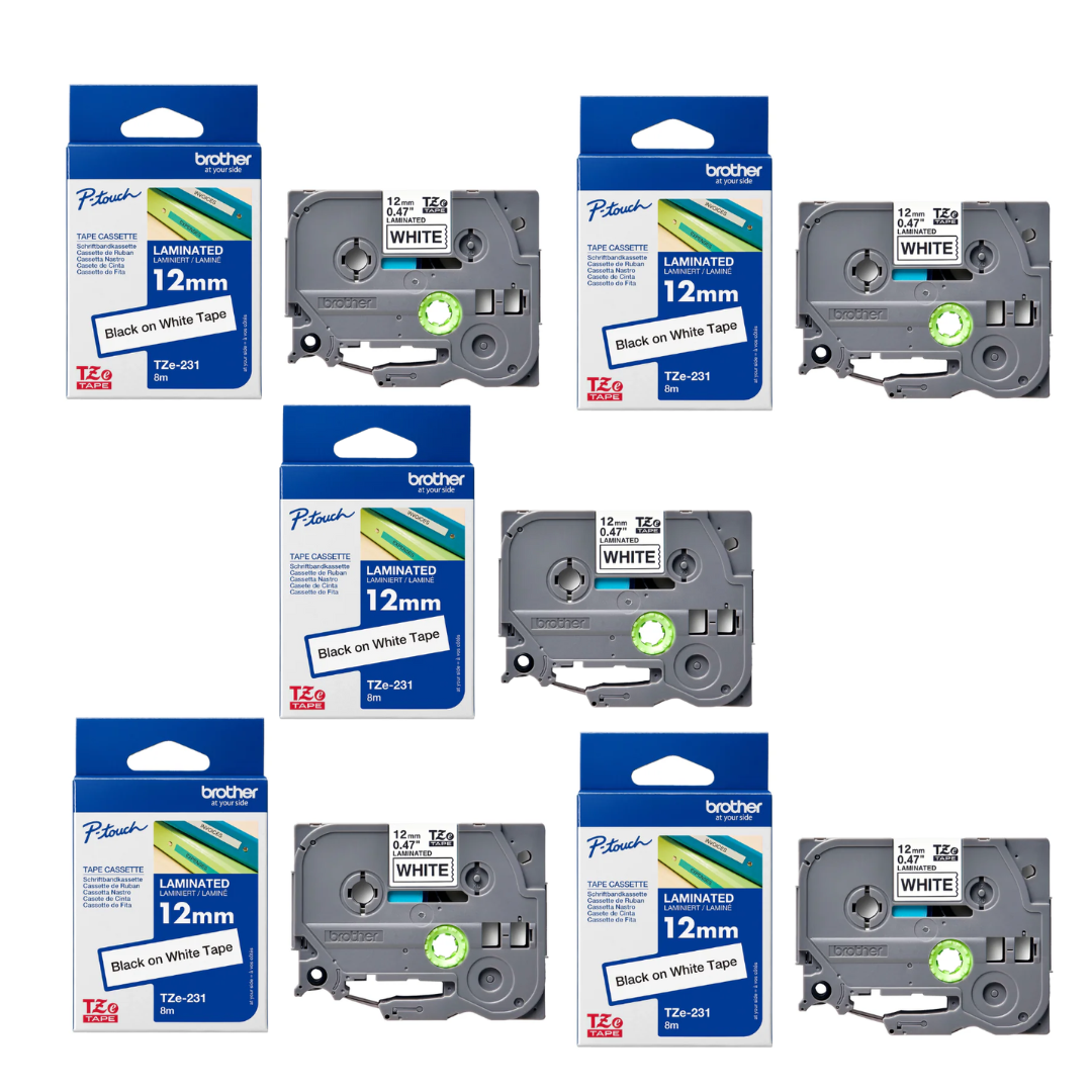 5pcs Brother TZe-231 12mm Black on white TZe tape for P-touch Label Printers