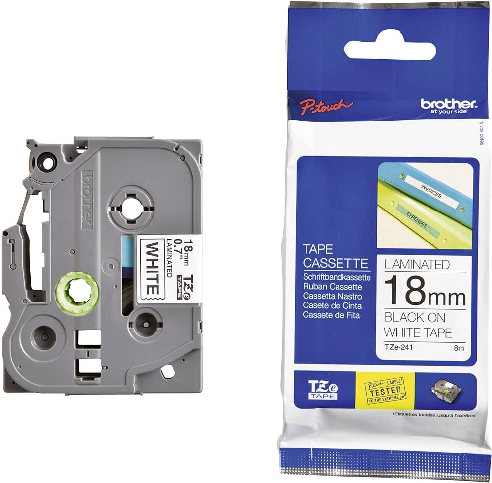 Brother Genuine Tz/Tze Black on White Laminated Tape Cartridge for Brother P-touch Label Printers