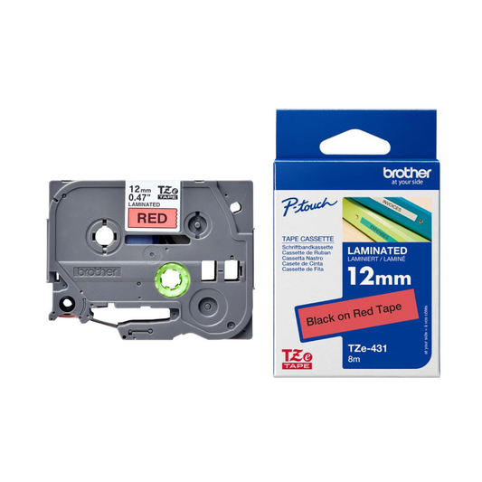 Brother TZe-431 12mm Black on Red TZe tape for P-touch Label Printers