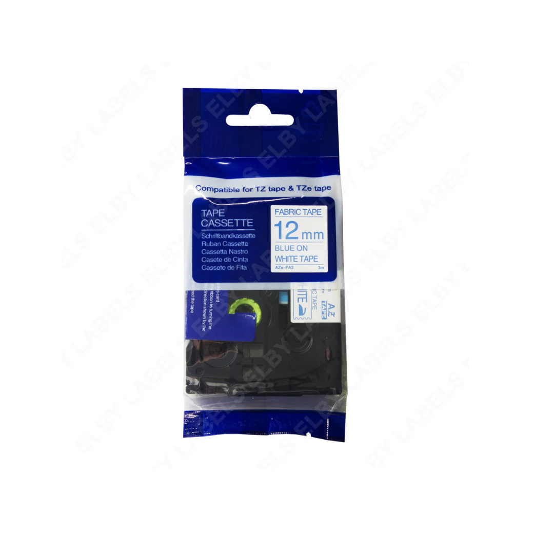 SKY  12mm Blue on White Fabric tape for P-touch Label Printers