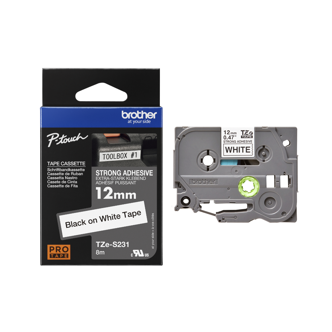 Brother Strong Adhesive TZe-S231 12mm Black on white Labeling Tape