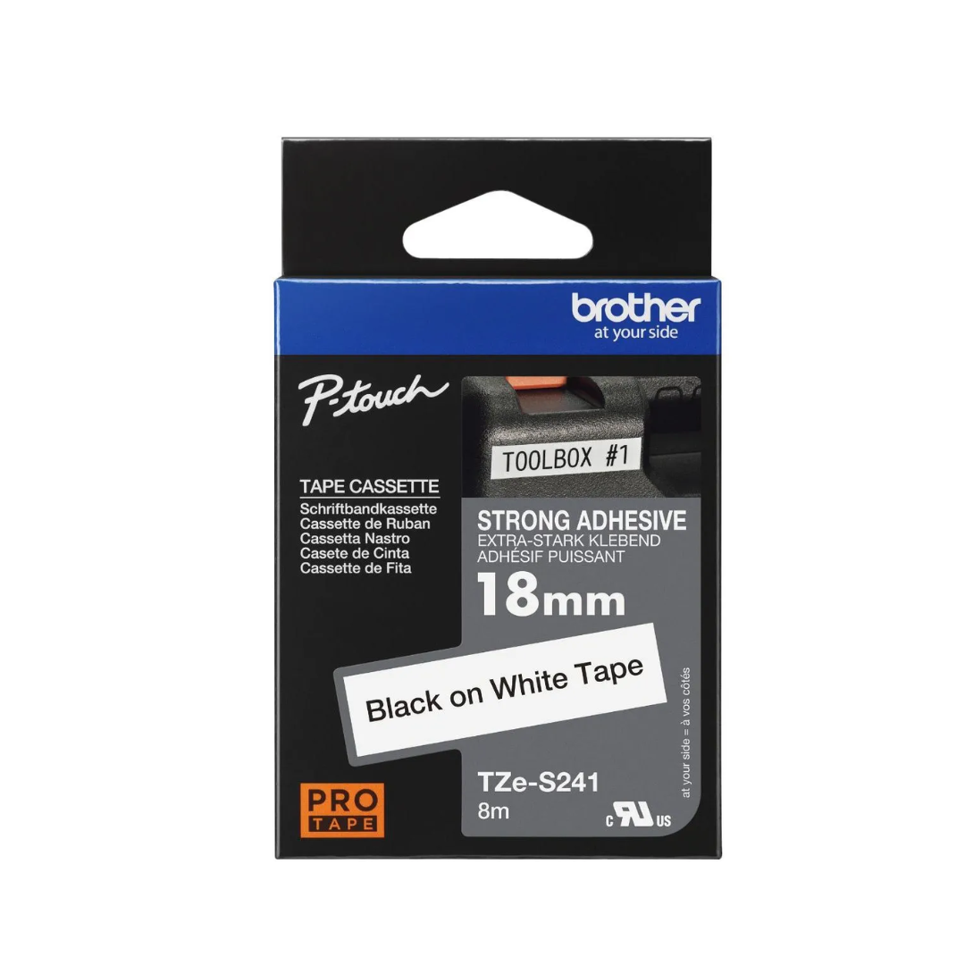Brother TZe-S241 18mm Black on white  Strong TZe tape for P-touch Label Printers