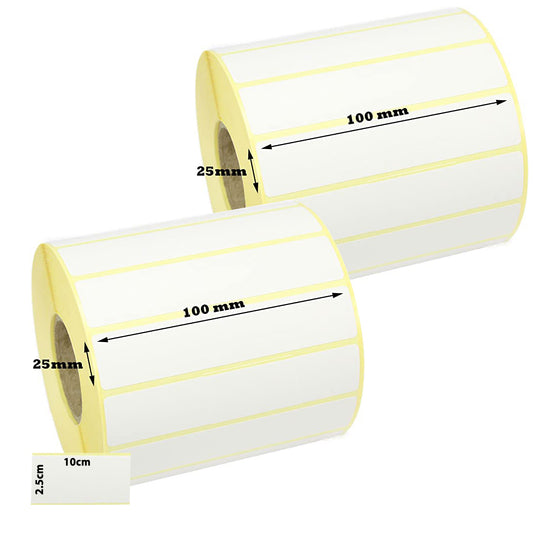 SKY 2 pcs 100mm x 25mm Direct Thermal Barcode Label Stickers - 10cm X 2.5cm- 1000 label per roll  with 1 inch core