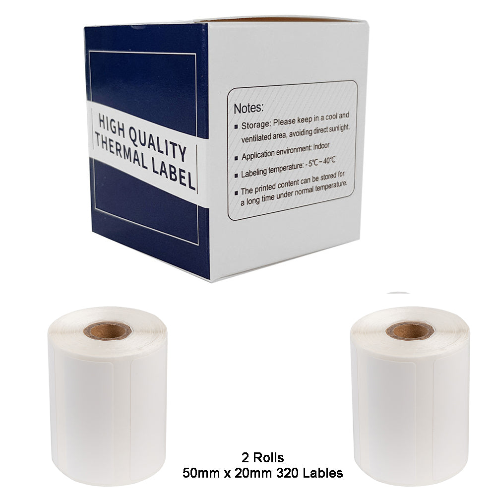 2 x Label rolls  for M110/M110S/M120/M200/M220 Bluetooth Label Printers  - Black on White Sticker Labels
