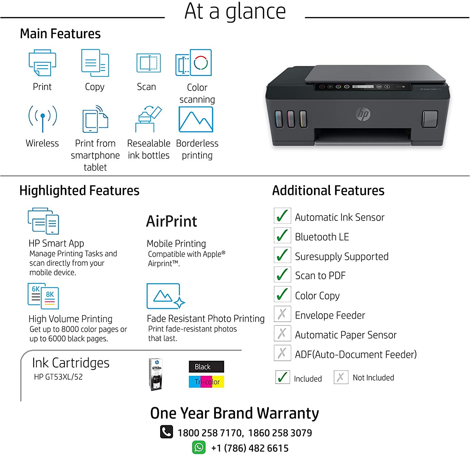 HP Smart Tank 515 Wireless All-in-One  Printer