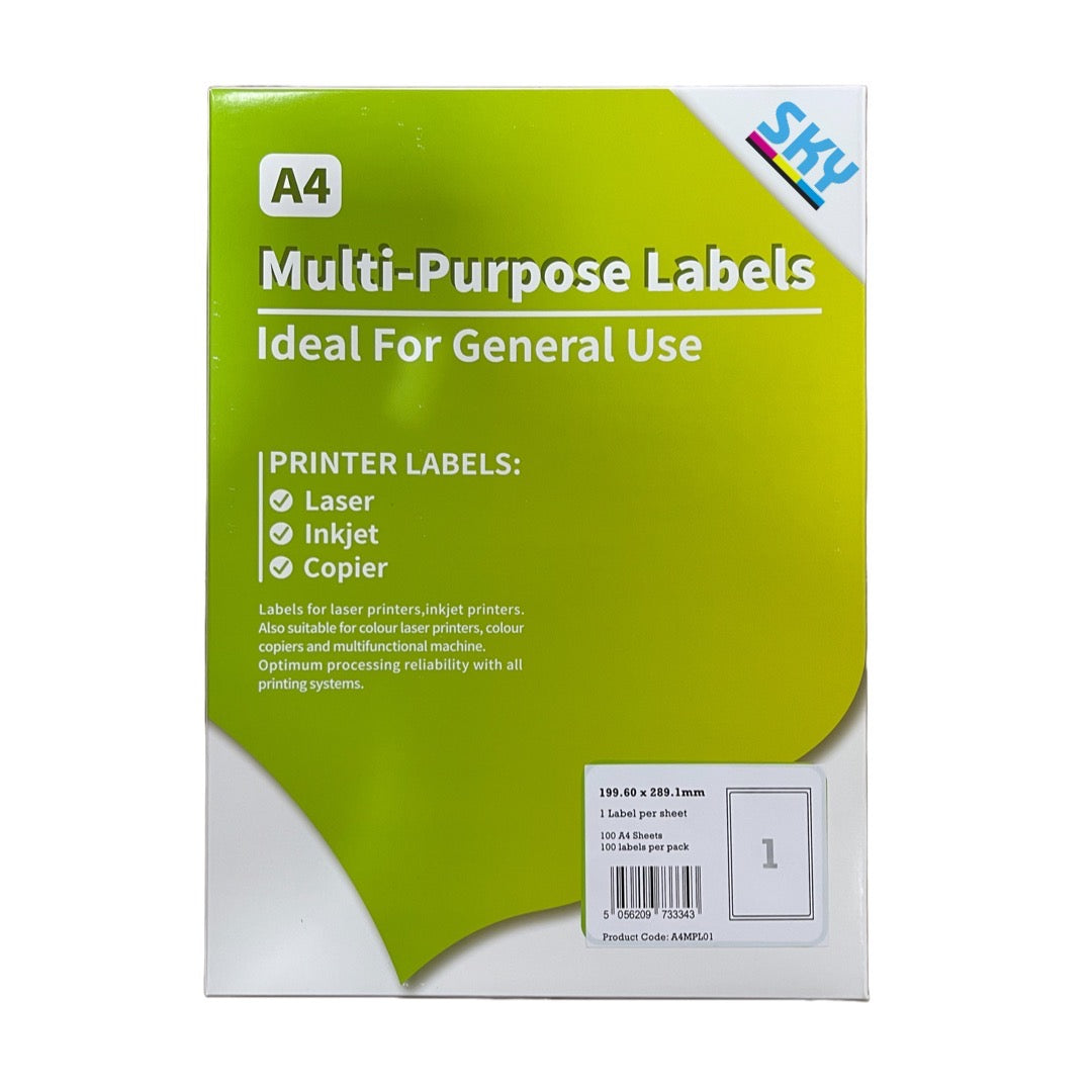 A4 Sticker Paper / Label Paper for Inkjet and Laserjet Printing- 100 Sheets per pack