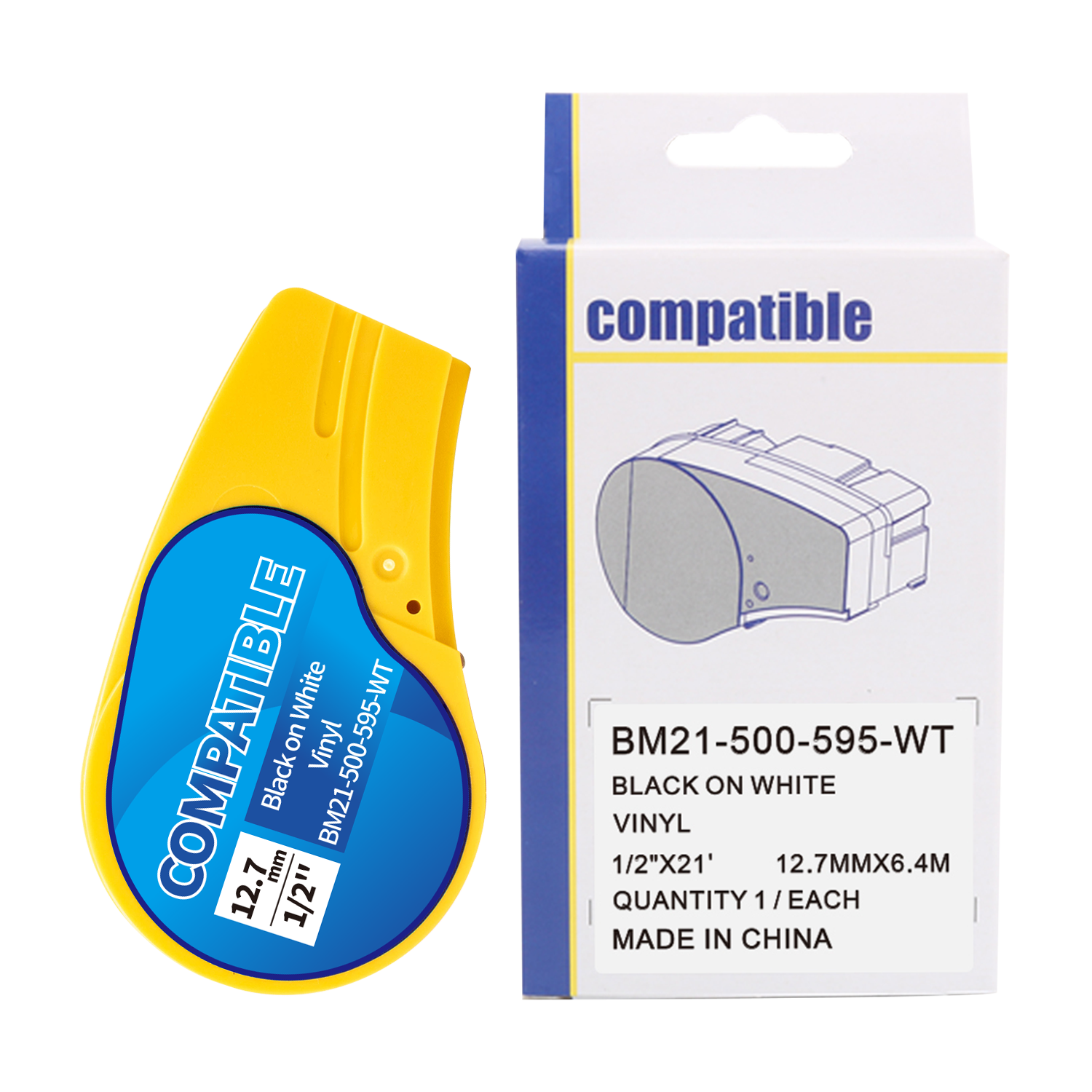 SKY Black on White All-Weather Vinyl Cartridge Tape for Brady BMP21-PLUS，BMP21-LAB, BMP21, IDPAL, LABPAL