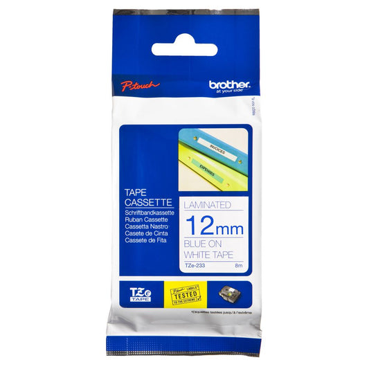 Brother TZe-233 12mm Blue on white TZe tape for P-touch Label Printers