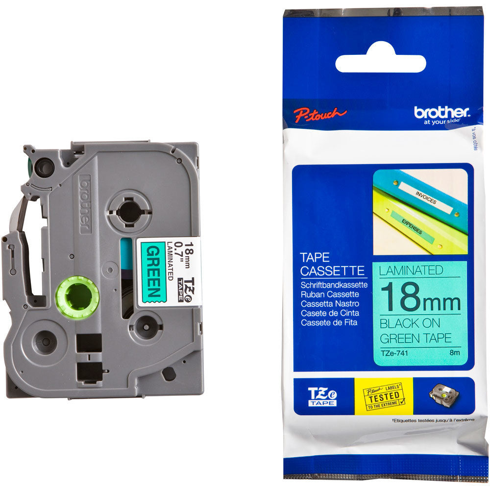 Brother TZe-741 18mm Black on Green TZe tape for P-touch Label Printers