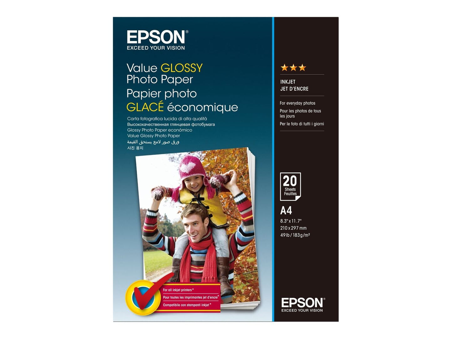 Epson Value Glossy Photo Paper  183 gsm - A4 Size - 20 sheets